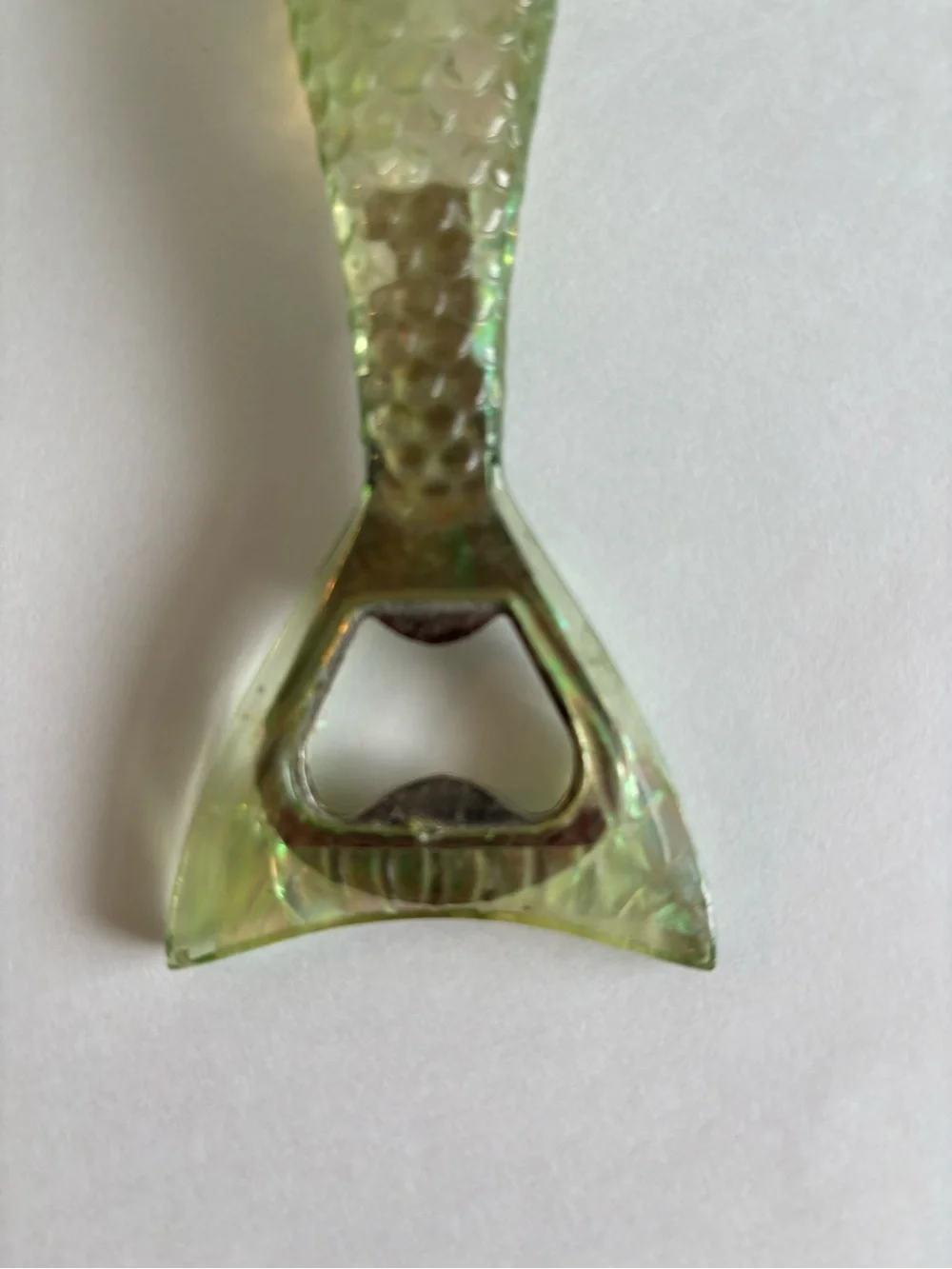 Curvy Mermaid Vintage Bottle Opener Green Orange Iridescent Lucite